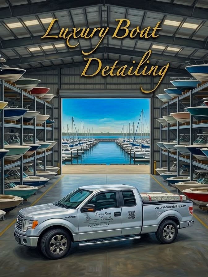 Luxury Boat Detailing mobile service truck at a marina boat storage facility